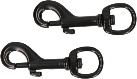 Musketonhaken - 2x stuks - zwart gelakt - 8,1 x 1,6 cm - zamac - musketonhaak hondenlijn