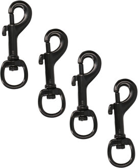 Musketonhaken - 4x stuks - zwart gelakt - 8,1 x 1,6 cm - zamac - musketonhaak hondenlijn