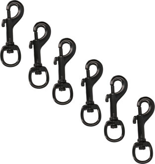 Musketonhaken - 6x stuks - zwart gelakt - 8,1 x 1,6 cm - zamac - musketonhaak hondenlijn