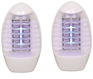 Muskieten/muggen UV LED insectenlamp - Set van 2x stuks - wit - elektrisch - 14 x 9 x 4 cm