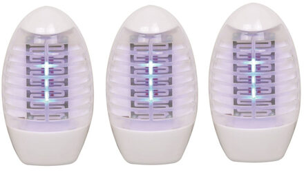 Muskieten/muggen UV LED insectenlamp - Set van 3x stuks - wit - elektrisch - 14 x 9 x 4 cm