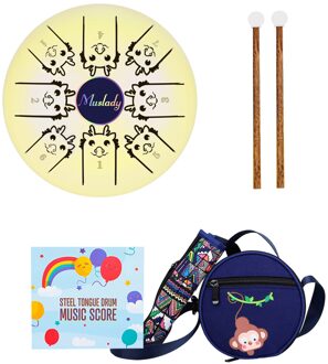 Muslady 5.5 Inches Mini Staal Tong Drum 8 Notes C Sleutel Handpan Drum Chinese Zodiac Gedessineerde Tank Drum Percussie Instrument Beige