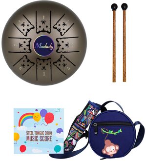 Muslady 5.5 Inches Mini Staal Tong Drum 8 Notes C Sleutel Handpan Drum Chinese Zodiac Gedessineerde Tank Drum Percussie Instrument bruin