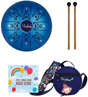 Muslady 5.5 Inches Mini Staal Tong Drum 8 Notes C Sleutel Handpan Drum Chinese Zodiac Gedessineerde Tank Drum Percussie Instrument diep blauw