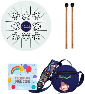 Muslady 5.5 Inches Mini Staal Tong Drum 8 Notes C Sleutel Handpan Drum Chinese Zodiac Gedessineerde Tank Drum Percussie Instrument wit