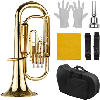 Muslady Brass B Flat Baritone Bb Wind Instrument Gold Lacquer Surface with Carry Case Mouthpiece Gloves Cleaning Cloth