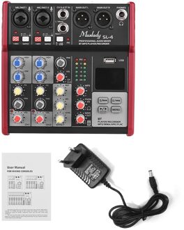 Muslady SL-4 Compact Size 4-Kanaals Mixing Console Mixer 2-band EQ Ingebouwde 48V Phantom Power Ondersteunt BT Verbinding USB EU plug