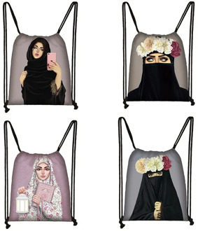Muslim Islamic Gril Eyes drawstring bag women fashion storage bag shopping bag teenager girls bookbag Hijab Face girll backpack