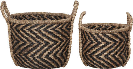Must Living Mand 'Basket' Rond XL, Set van 2 stuks Zwart, Naturel