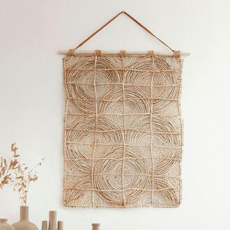 Must Living Wanddecoratie 'Round&Round' Abaca en Teakhout, 107 x 71cm
