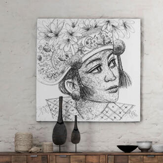 Must Living Wandpaneel 'Balinese Girl Kadek' 100 x 100cm Zwart, Wit