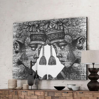 Must Living Wandpaneel 'Balinese Twins' 110 x 150cm Zwart, Wit