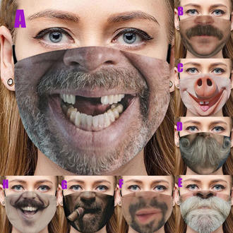 Mustache Beard Face Cover Washable Reusable Custom Printed Comfortable Fabric Halloween mask Reusable Respirators Mask Cotton