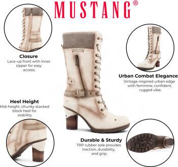 Mustang crèmewitte halfhoge veterlaarzen met hak voor dames - maat