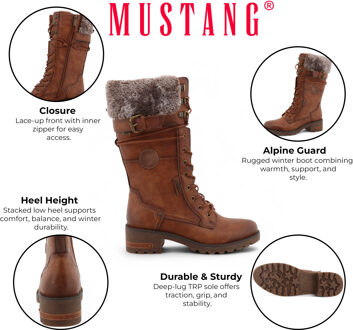 Mustang dames bruine halfhoge imitatiebont winter gevechtslaarzen - EU 39