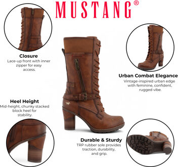 Mustang dames bruine halfhoge veterlaarzen met hak - maat