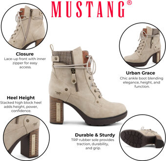 Mustang dames enkellaarsjes met hoge hak in off-white Wit