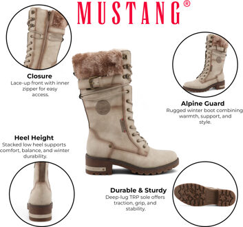 Mustang dames off white mid-calf imitatiebont winter gevechtslaarzen Wit - EU 37