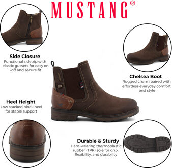 Mustang Mokka Brown waterbestendige Chelsea enkellaarsjes voor heren Bruin - EU 44