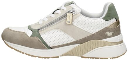 Mustang Sneaker Dames Wit/Groen/Taupe