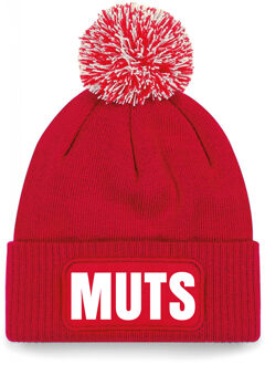 Muts/beanie pompon met grappige tekst - one size - unisex - rood One size