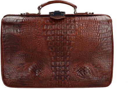 Mutsaers The Classic Briefcase croco brown Bruin - H 28 x B 42 x D 10 cm