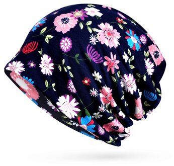 Mutsen Cap Sjaal Bloemen Zonnescherm Ademend Elastisch Katoen Hoed Halswarmer Outdoor Reizen Hoofddeksels koninklijk blauw