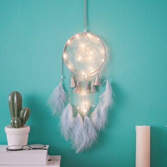 Muur Dreamcatcher Handgemaakte Veer Dream Catcher Gevlochten Windgong Thuis Car Office cafe Decoratie Opknoping Ornament grijs met lights
