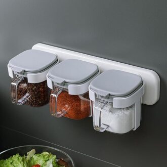 Muur Gemonteerde Kruiden Doos Keuken Benodigdheden Met Deksel Materiaal Doos Zout Shaker Combinatie Huishouden Opbergdoos Met Lepel licht grijs