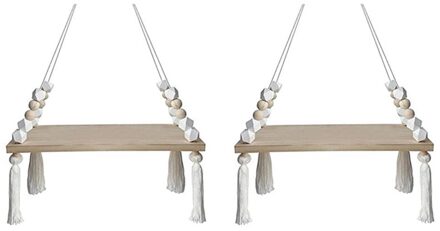 Muur Opknoping Plank, Set Van 2 Katoenen Touw Drijvende Planken Voor Muur, hout Organisator Om Versieren Woonkamer/Slaapkamer