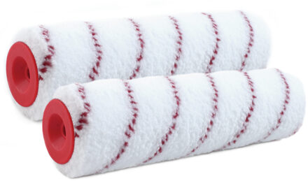 Muur verfroller - 2x - anti spat - vacht - polyester - geweven - pluisvrij - 7,2 x 18 cm