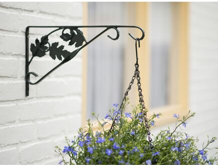 Muurhaak / plantenhaak met bladermotief voor hanging basket van verzinkt staal groen antraciet 35 cm - Plantenbakhaken