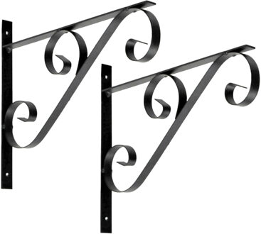 Muurhaak/plantenhaak voor bloempotten/plantenpotten - 2x - zwart - metaal - 30 x 2 x 25 cm - Plantenbakhaken