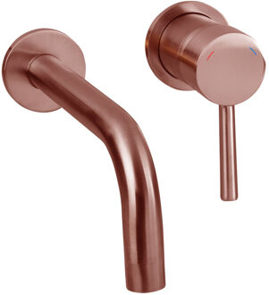 Muurkraan Rood Koper – Inbouw Wastafelkraan - Mengkraan Koud en Warm – Hendel Rechts