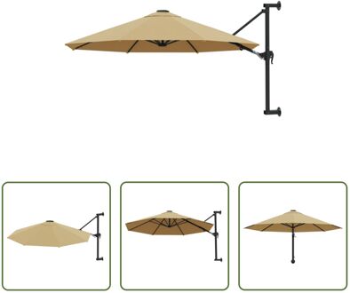 muurparasol 300 x 131 cm - taupe - UV-beschermend polyester - zwengelsysteem - 8 baleinen