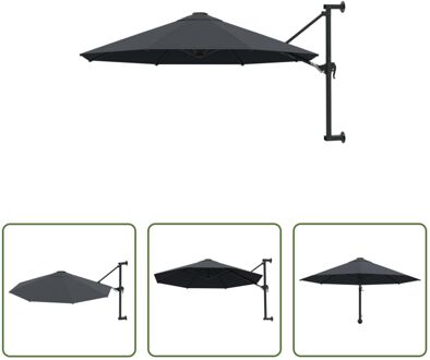 Muurparasol Antraciet 300x131 cm - Uv-beschermend polyester - Inclusief wandbevestiging Grijs