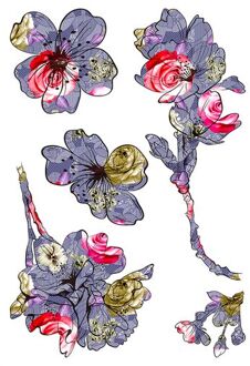 Muursticker Bloemen Paars, Geel En Rood - 42,5 X 65 Cm - 600325
