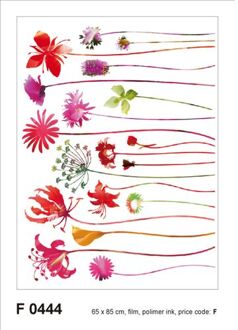 Muursticker Bloemen Rood, Groen En Paars - 65 X 85 Cm - 600254