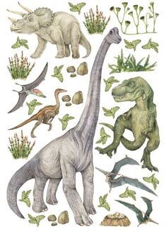 Muursticker Dinosaurussen Groen - 65 X 42.5 Cm - 601344