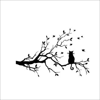 Muursticker Kat Op Lange Boomtak Muursticker Dieren Katten Art Decal Kids Room Decor 4.25