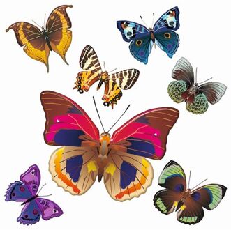 Muursticker Vlinders Roze, Blauw En Geel - 30 X 30 Cm - 600335