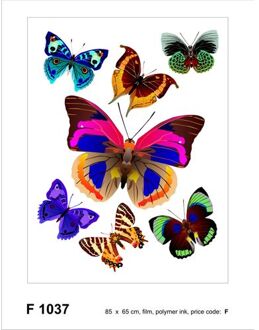 Muursticker Vlinders Roze, Blauw En Groen - 65 X 85 Cm - 600269