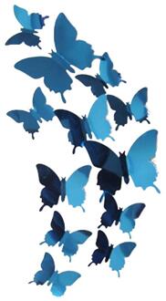 Muurstickers Decal Vlinders 3D Spiegel Wall Art Thuis Decors voor woonkamer, slaapkamer, keuken, toilet, en Feestelijke bruiloft decora Blauw