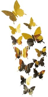 Muurstickers Decal Vlinders 3D Spiegel Wall Art Thuis Decors voor woonkamer, slaapkamer, keuken, toilet, en Feestelijke bruiloft decora Goud
