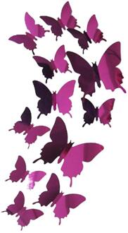 Muurstickers Decal Vlinders 3D Spiegel Wall Art Thuis Decors voor woonkamer, slaapkamer, keuken, toilet, en Feestelijke bruiloft decora heet roze