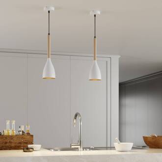 Muza hanglamp, 1-lamp, wit/licht hout wit, goud, licht hout