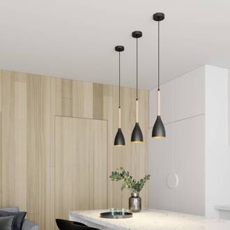 Muza hanglamp, 1-lamp, zwart/licht hout zwart, goud, licht hout