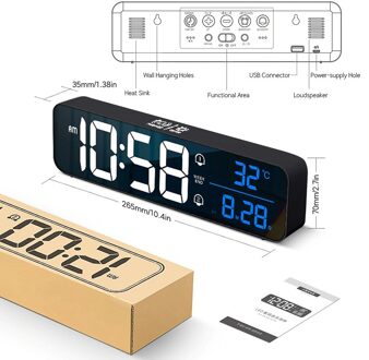 Muziek Led Digitale Wekker Temperatuur Datum Display Desktop Spiegel Klokken Thuis Tafeldecoratie Elektronische Klok 2400 Mah