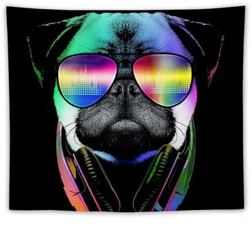 Muziek Liefde Pug Tapijt Muur Opknoping Wit Zwart Tapestry Hippie Slaapkamer Decor Psychedelische Tapestry Pug Leuke Pug Leuke Leuke Anima 60inx60in