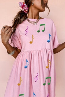 Muzieknoot Mini Jurk Roze